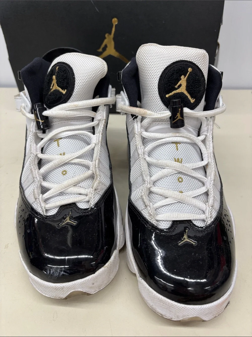 Jordan Kids Black, White & Gold Basketball Sneakers